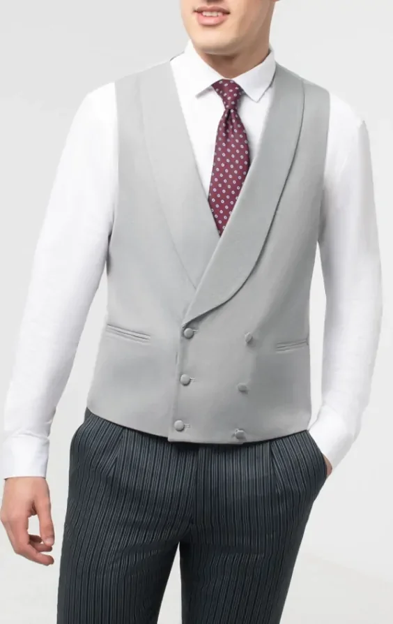 Dove Grey Double Breasted Shawl Lapel Morning Suit Waistcoat thumbnail 2