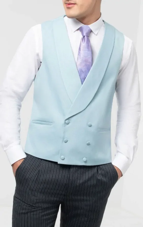 Duck Egg Blue Double Breasted Shawl Lapel Morning Suit Waistcoat thumbnail 2