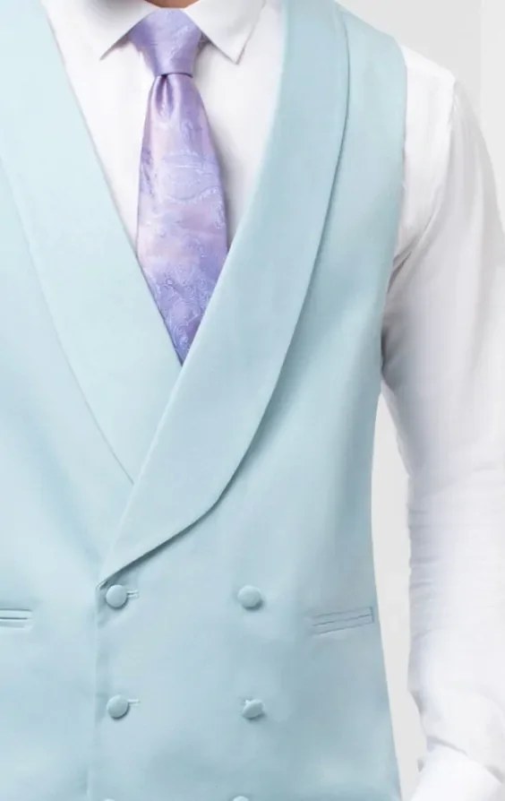 Duck Egg Blue Double Breasted Shawl Lapel Morning Suit Waistcoat thumbnail 3