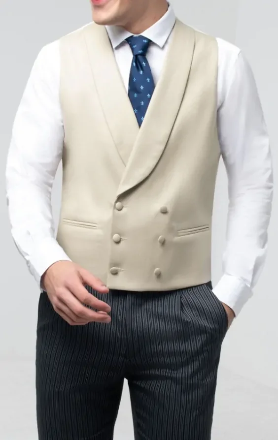 Gold/Buff Double Breasted Shawl Lapel Morning Suit Waistcoat thumbnail 2