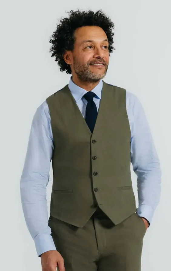 Green Linen Twill Waistcoat thumbnail 2