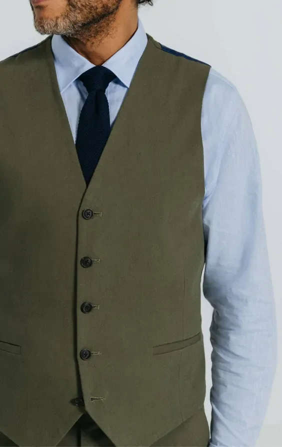 Green Linen Twill Waistcoat thumbnail 3