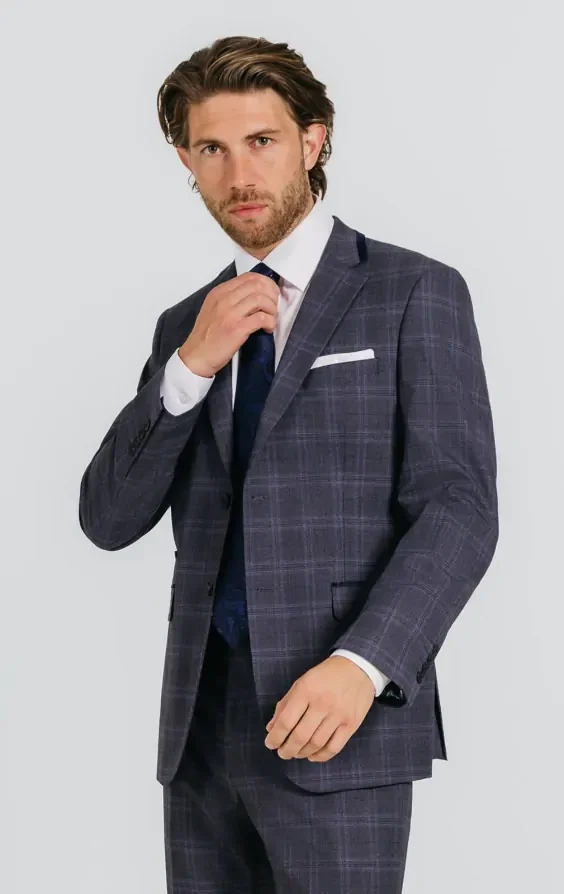 Grey and Blue Check with Navy Trim Suit Jacket thumbnail 2