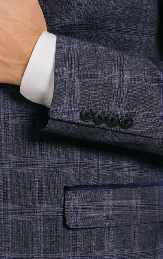 Grey and Blue Check with Navy Trim Suit Jacket thumbnail 4
