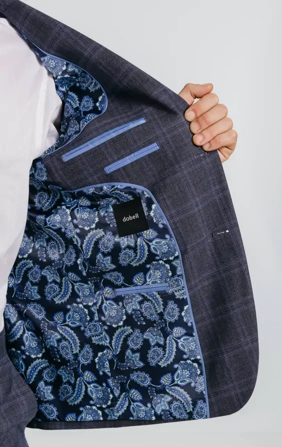 Grey and Blue Check with Navy Trim Suit Jacket thumbnail 6