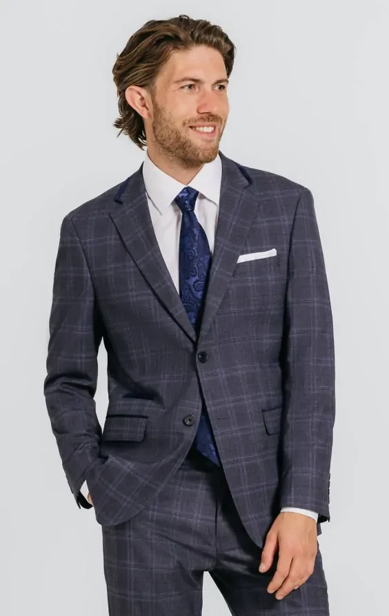 Grey and Blue Check with Navy Trim Suit thumbnail 2