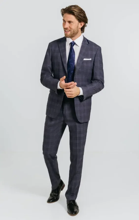 Grey and Blue Check with Navy Trim Suit thumbnail 3