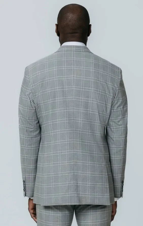 Grey with Tan Check Suit Jacket with Peak Lapel thumbnail 7