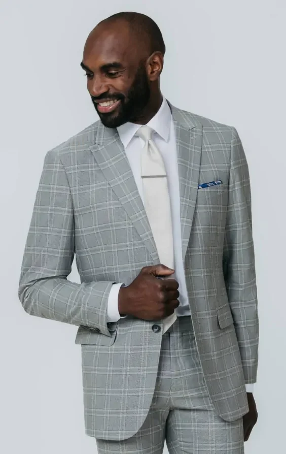 Grey with Tan Check Suit with Peak Lapel thumbnail 2