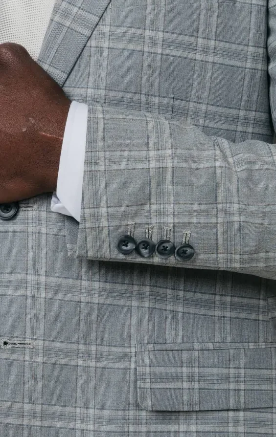 Grey with Tan Check Suit with Peak Lapel thumbnail 4