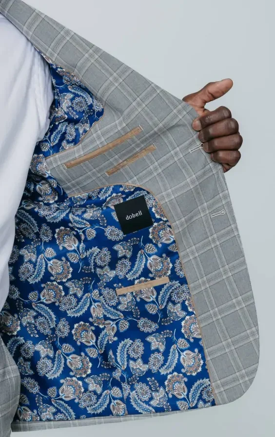 Grey with Tan Check Suit with Peak Lapel thumbnail 6