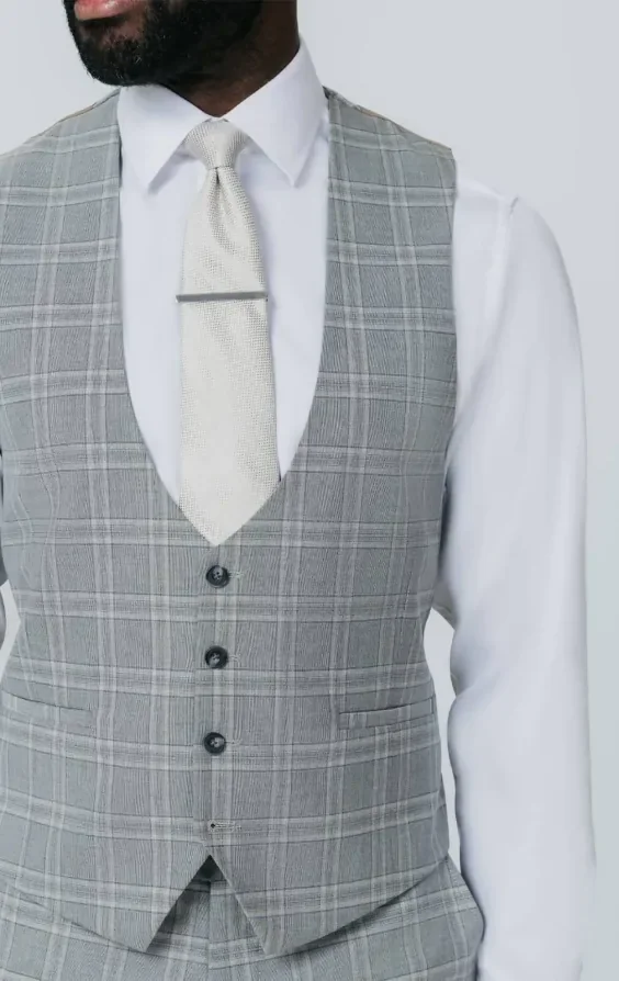 Grey with Tan Check Waistcoat thumbnail 3