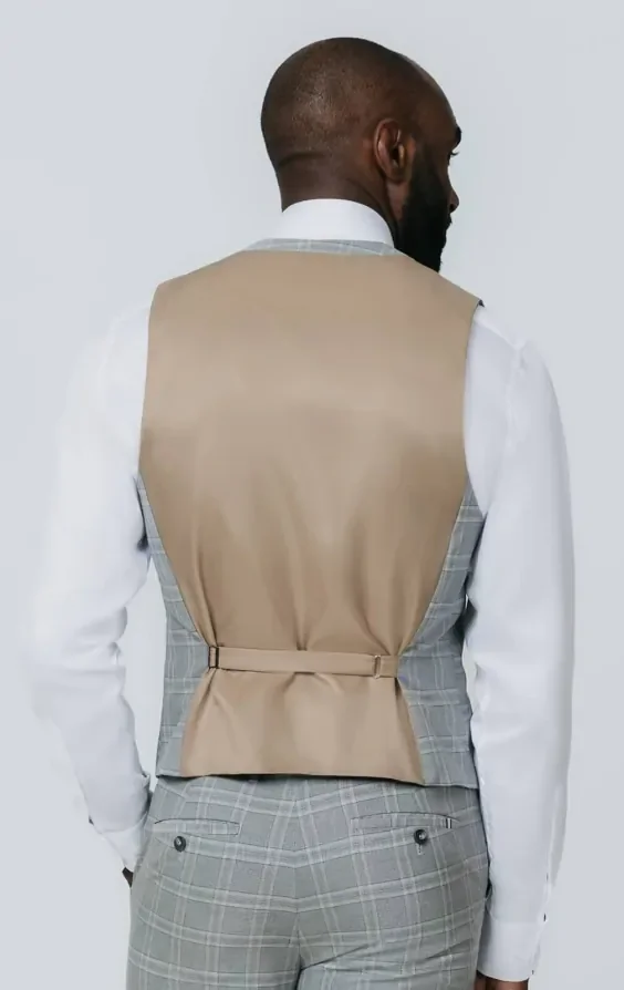 Grey with Tan Check Waistcoat thumbnail 4