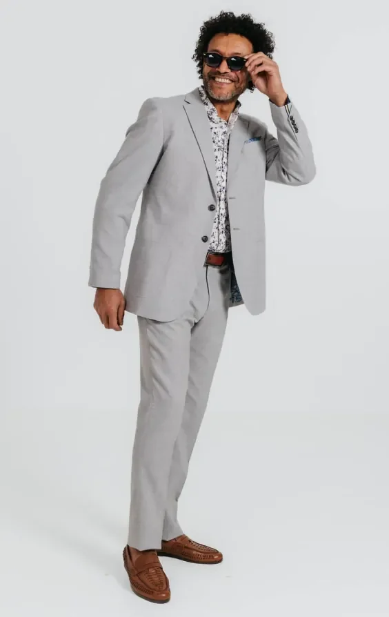 Light Grey Linen Suit Jacket thumbnail 3
