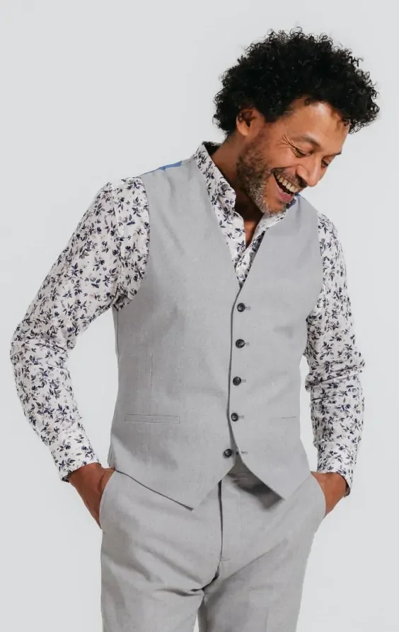 Light Grey Linen Waistcoat thumbnail 2
