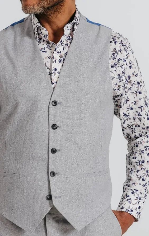 Light Grey Linen Waistcoat thumbnail 3