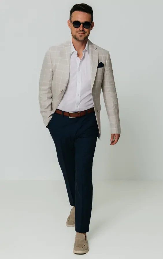 Light Grey Windowpane Check Linen Jacket thumbnail 3