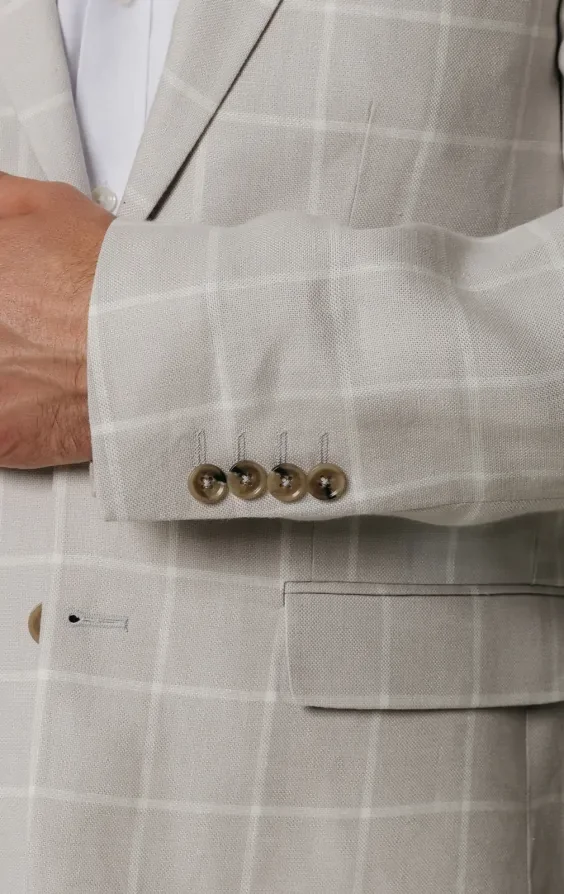 Light Grey Windowpane Check Linen Jacket thumbnail 4