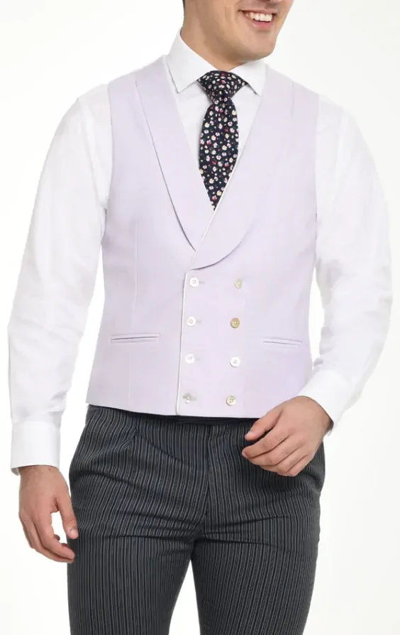 Lilac Twill Double Breasted Morning Suit Waistcoat with Shawl Lapel thumbnail 2
