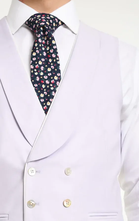 Lilac Twill Double Breasted Morning Suit Waistcoat with Shawl Lapel thumbnail 3