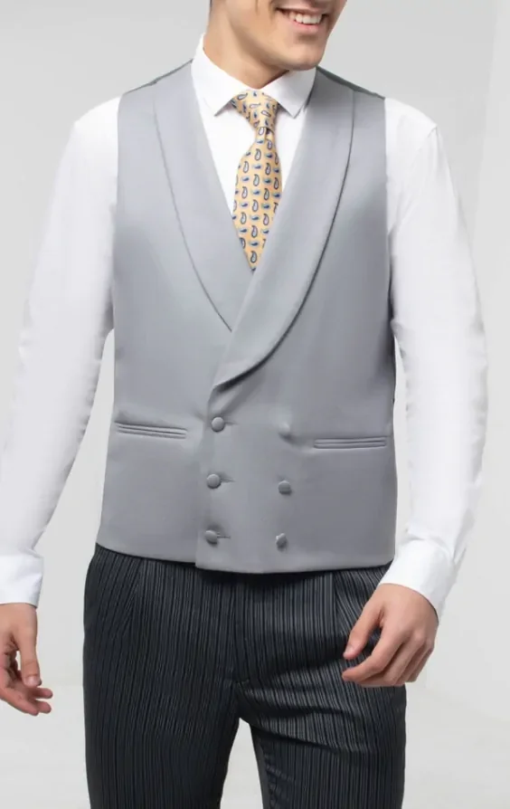 Luxury 100% Wool Dove Grey Double Breasted Morning Suit Waistcoat thumbnail 2