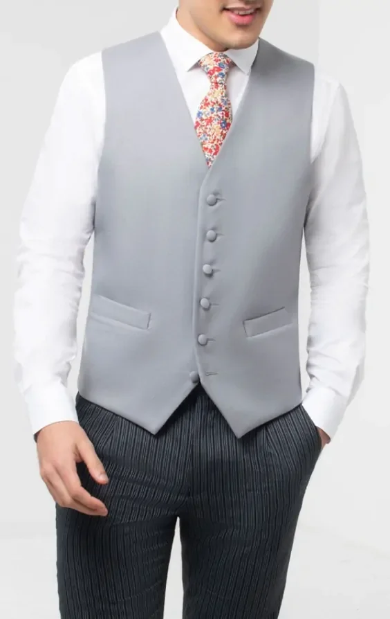 Luxury 100% Wool Dove Grey Single Breasted Morning Suit Waistcoat thumbnail 2