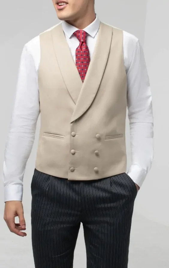 Luxury 100% Wool Gold/Buff Double Breasted Morning Suit Waistcoat thumbnail 2