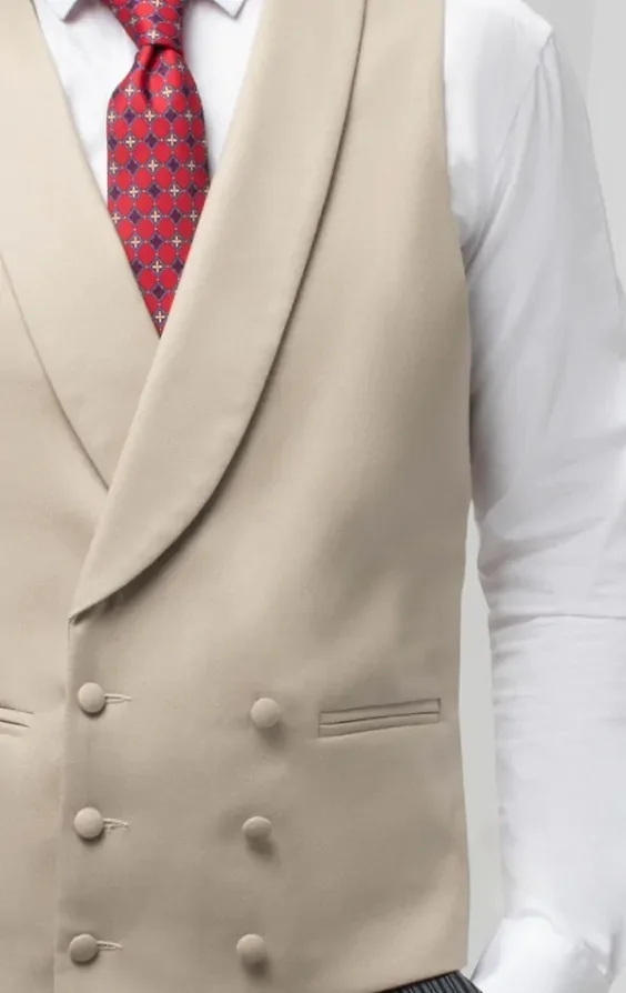 Luxury 100% Wool Gold/Buff Double Breasted Morning Suit Waistcoat thumbnail 3