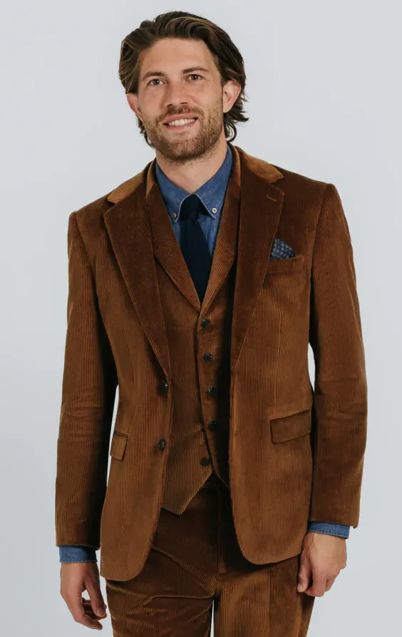 Mid Brown Corduroy 3 Piece Suit thumbnail 2