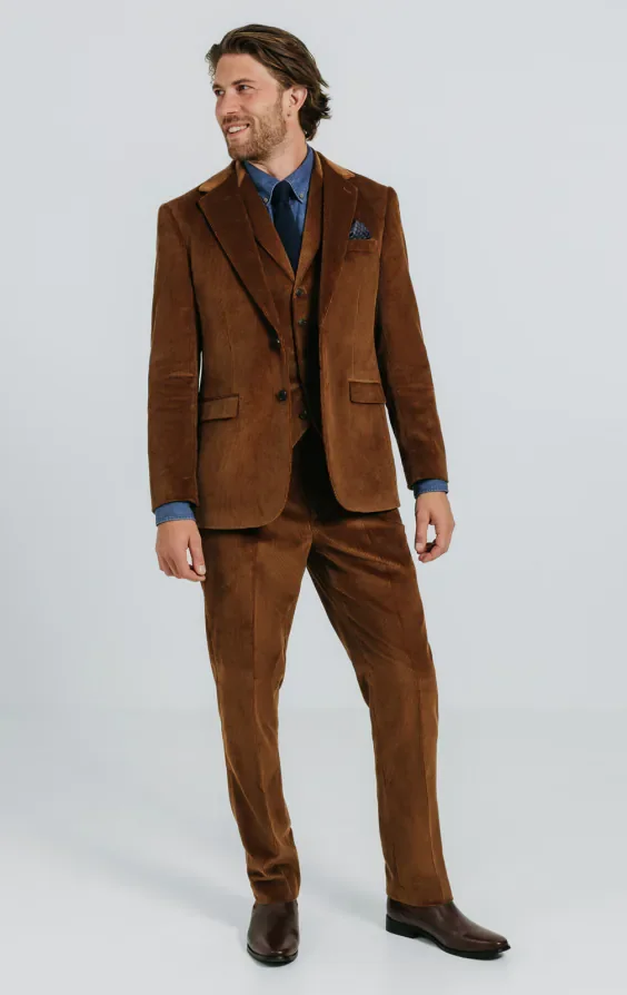 Mid Brown Corduroy 3 Piece Suit thumbnail 3