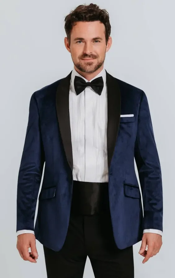 Navy Blue Slim Fit Velvet Jacket thumbnail 2