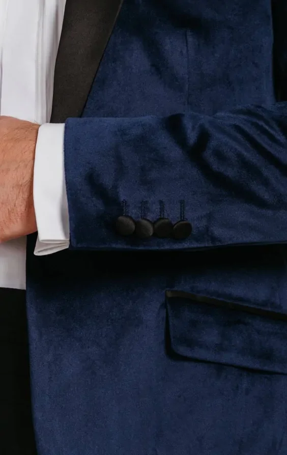 Navy Blue Slim Fit Velvet Jacket thumbnail 4