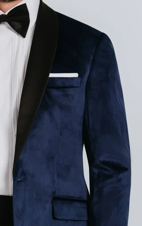 Navy Blue Slim Fit Velvet Jacket thumbnail 5