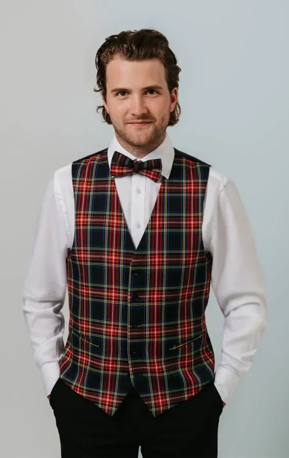 Navy Blue Tartan Waistcoat thumbnail 2