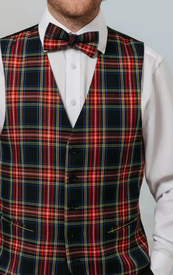 Navy Blue Tartan Waistcoat thumbnail 3