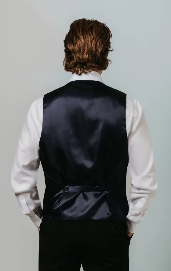 Navy Blue Tartan Waistcoat thumbnail 4