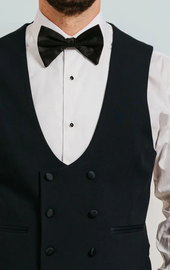 Navy Double Breasted Tuxedo Waistcoat thumbnail 3