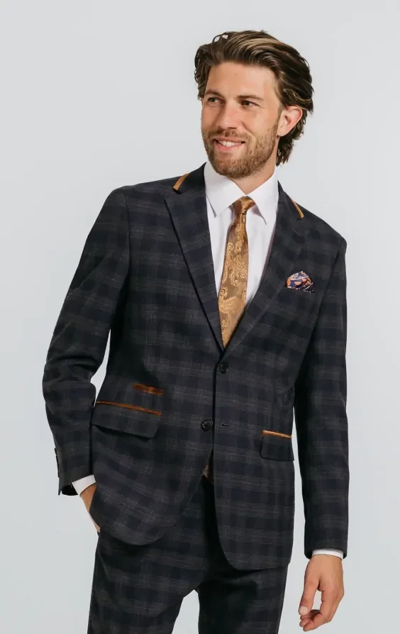 Navy Heritage Check with Brown Trim Suit Jacket thumbnail 2