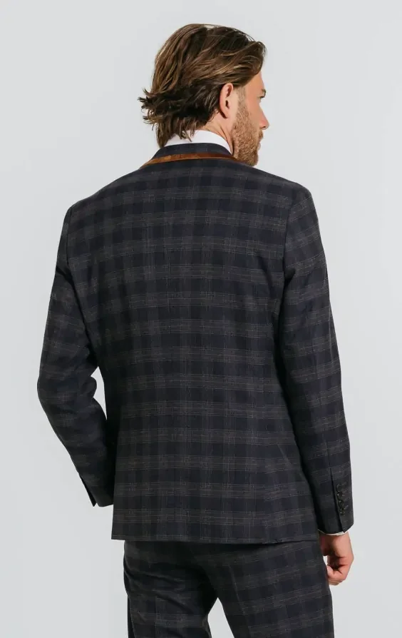 Navy Heritage Check with Brown Trim Suit Jacket thumbnail 3