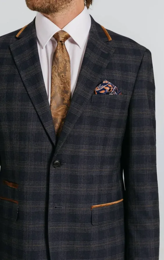 Navy Heritage Check with Brown Trim Suit Jacket thumbnail 5