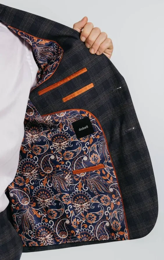 Navy Heritage Check with Brown Trim Suit Jacket thumbnail 6