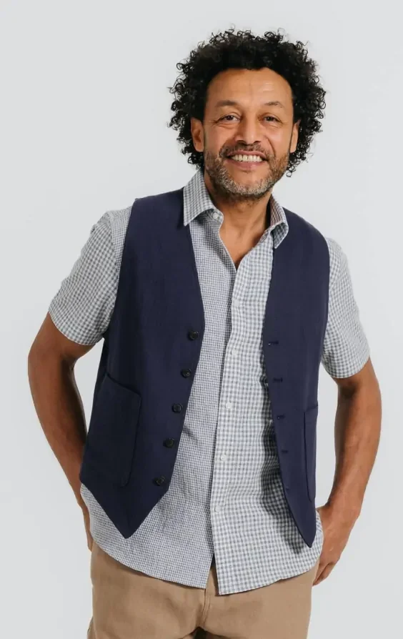 Navy Linen Twill Waistcoat thumbnail 2