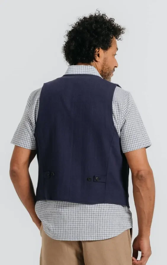 Navy Linen Twill Waistcoat thumbnail 5