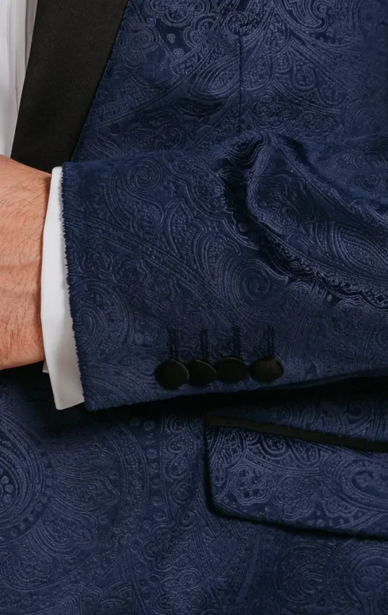Navy Paisley Velvet Tuxedo Jacket thumbnail 4