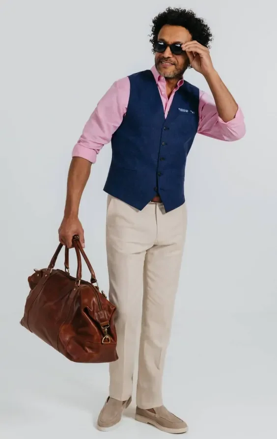 Navy Textured Waistcoat thumbnail 3