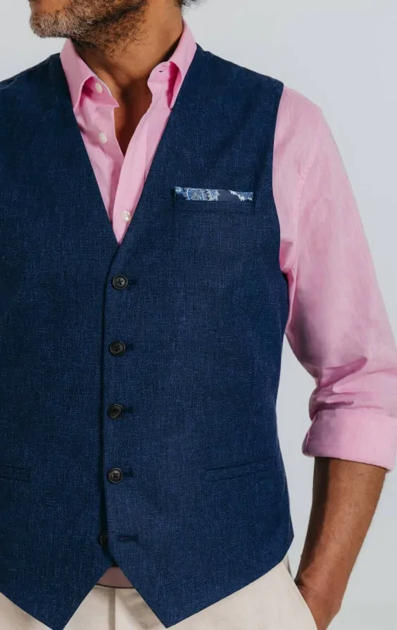 Navy Textured Waistcoat thumbnail 4