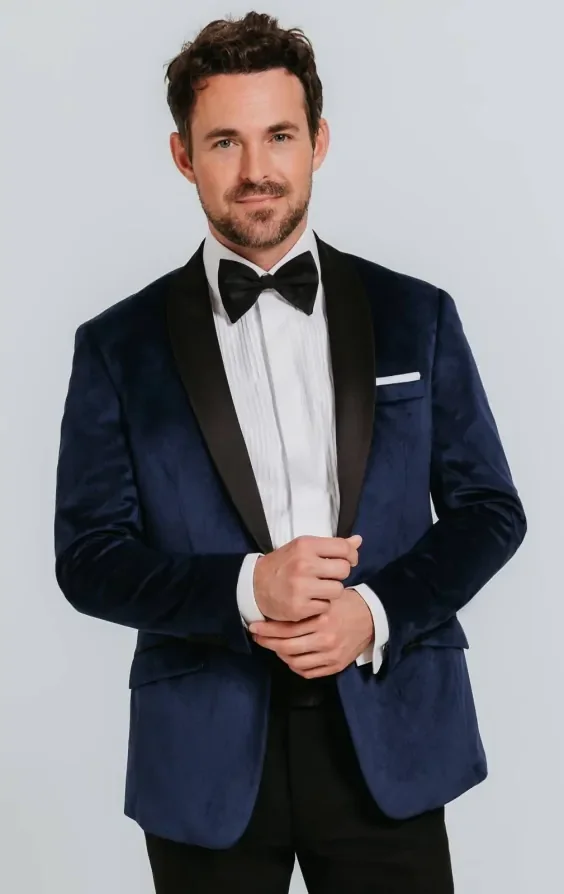Navy Velvet Slim Fit Tuxedo with Black Trousers thumbnail 2