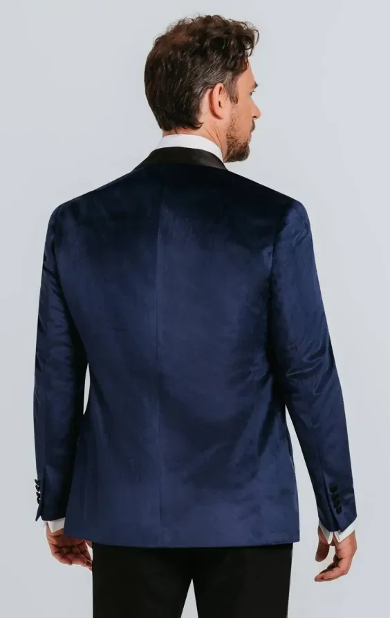 Navy Velvet Slim Fit Tuxedo with Black Trousers thumbnail 4