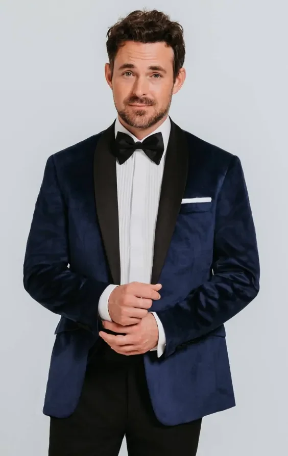 Navy Velvet Tuxedo with Black Trousers thumbnail 2