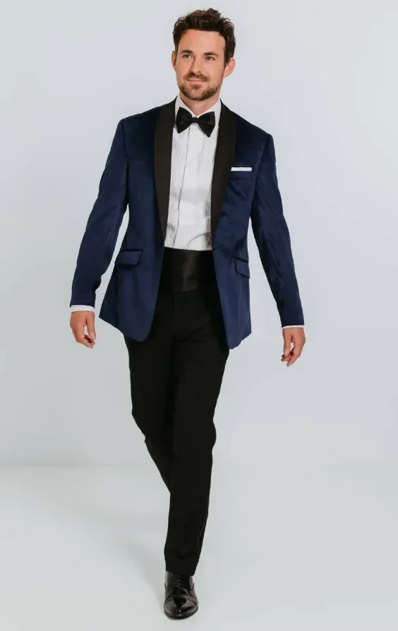 Navy Velvet Tuxedo with Black Trousers thumbnail 3